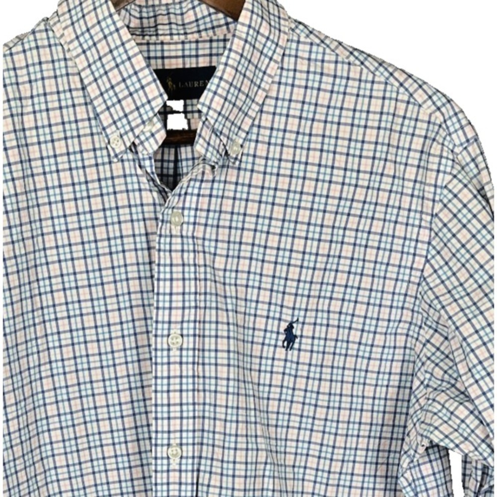 Ralph Lauren Shirt Mens Medium Blue Pink Plaid Button Down Cotton Long Sleeve